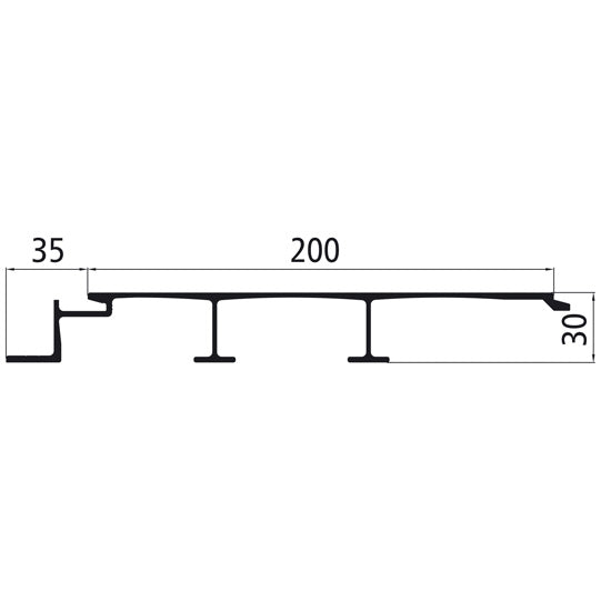 Aluminium floor profile 200mm, smooth, 30mm thick, press-finish