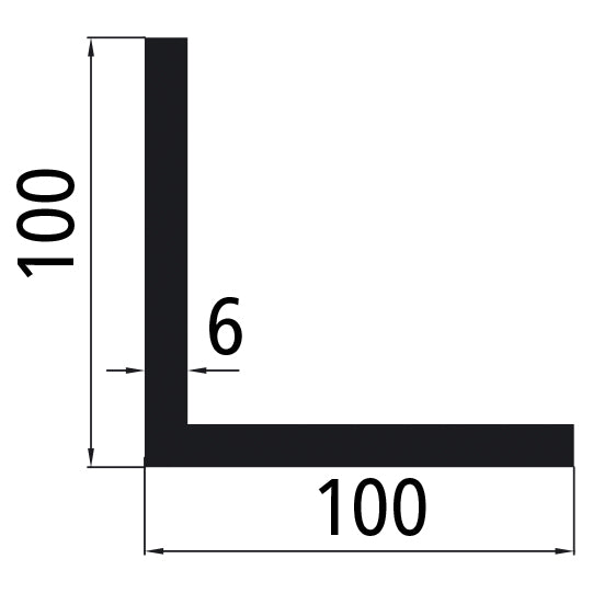 Aluminum angle profile 100x100x6 mm, bright pressed