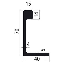 Alumiininen päätyseinäkiinnike 70x40x5mm. prässätty