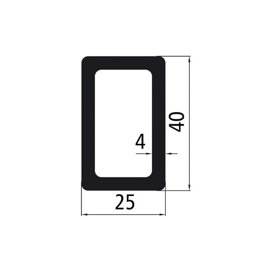 Rektangulärt aluminiumrör 40x25x4 mm, rå yta