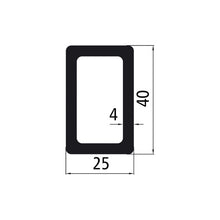 Rektangulärt aluminiumrör 40x25x4 mm, rå yta