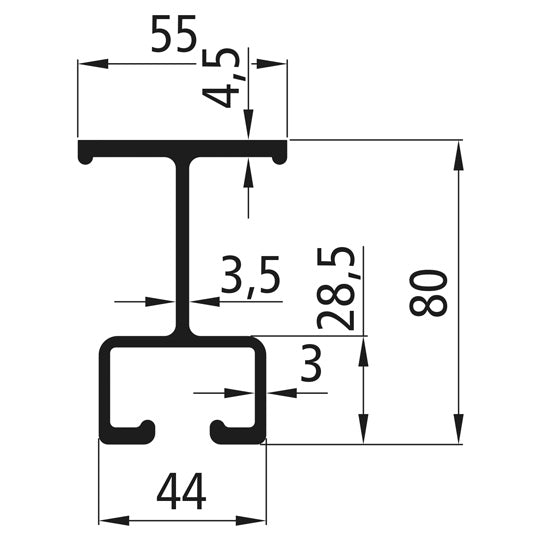 Aluminium cross member 80 mm, press finish