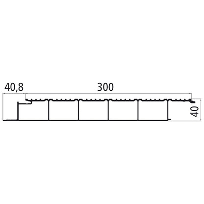 Aluminium floor profile 300 mm, ribbed, 40 mm thick, anodized