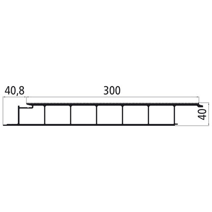 Aluminium floor profile 300mm, finely ribbed, 40mm thick, press