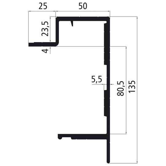 Alumiininen pohjarunko 135 mm, prässätty viimeistely