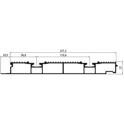 Aluminium floor profile 227 mm, 27 mm, w.gasket, w/out milling,