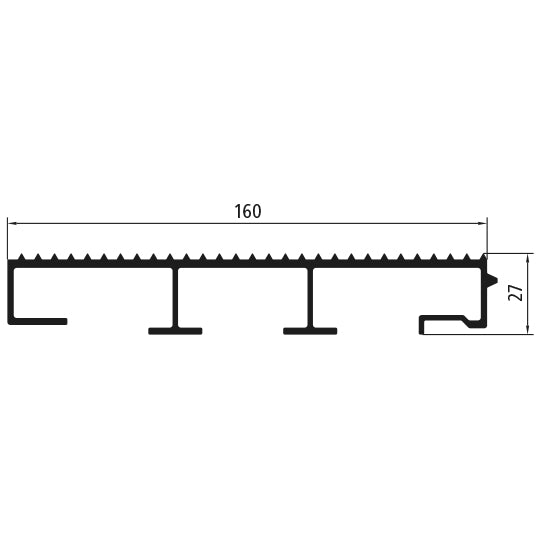 Alumiininen lattiaprofiili 27 mm, aallotettu, päätyosa, puristusliitos