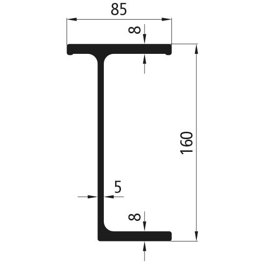 Aluminum subframe profile 160mm, press finish
