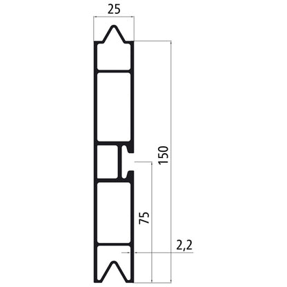 Aluminium 25 mm push-on batten, 150 mm, w/ airline system, pres