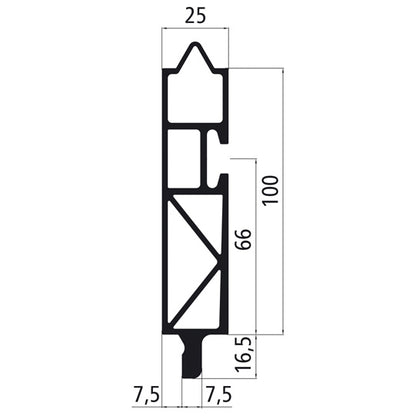 Aluminium 25 mm pallet stop bar, 100 mm, w/ airlines, w/out mil