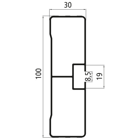 Sivusuojaprofiili 100x30 E6/CO (EV1) pituus 7500 mm
