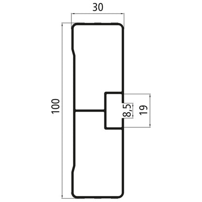 Sivusuojaprofiili 100x30 E6/CO (EV1) pituus 7500 mm