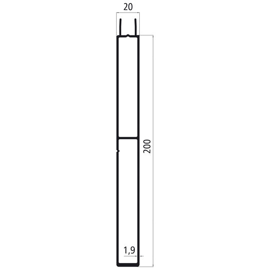 Alumiininen 20 mm:n tulppa, 200 mm:n alaosa, anodisoitu