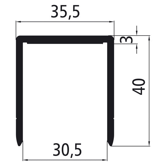 Aluminium 30 mm U-edging, anodised