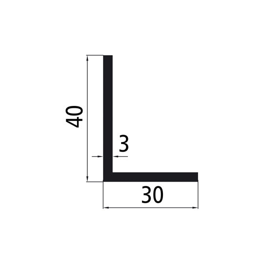 Aluminium angle profile 40x30x3mm, anodized
