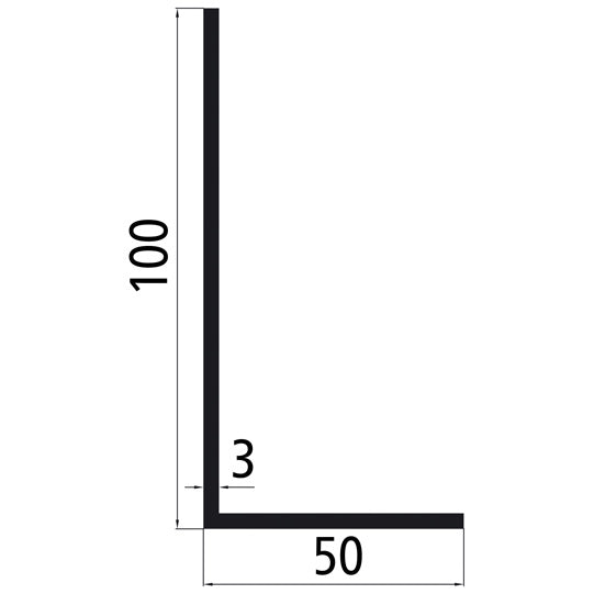 Aluminium angle profile 100x50x3mm, anodised