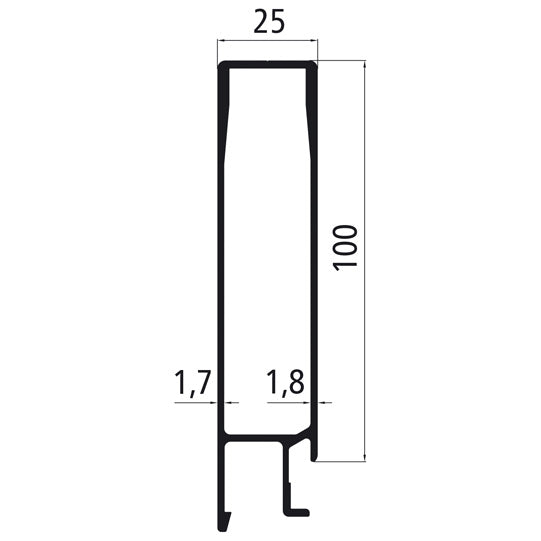 Alumiini 25 mm SL, 100 mm yläosa anodisoitu