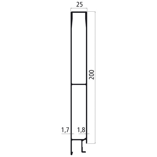 Aluminium 25 mm SL, 200 mm upper part, anodised