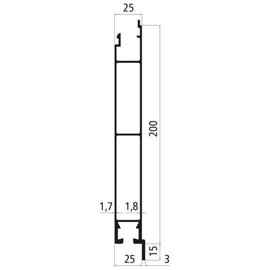 Aluminium 25 mm SL, 200 mm lower part w/ external flag, anodise