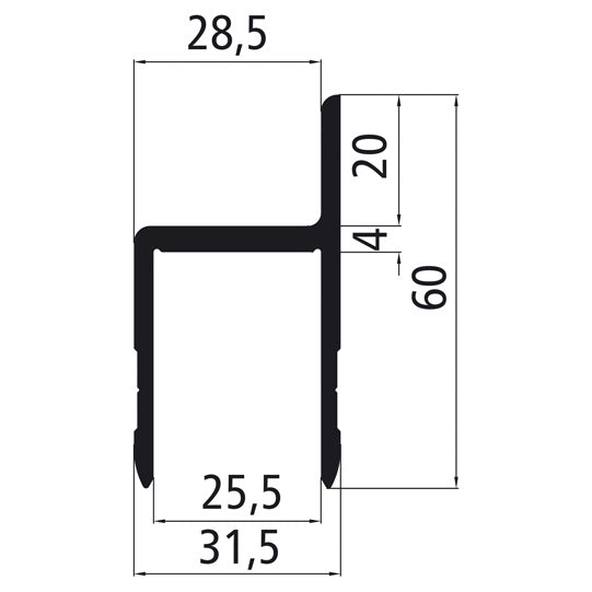 Aluminium 25 edging w. straight flag, anodised