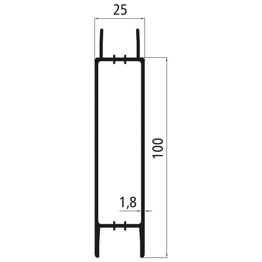 Aluminium 25 mm kontakt, 100 mm mittsektion, anodiserad
