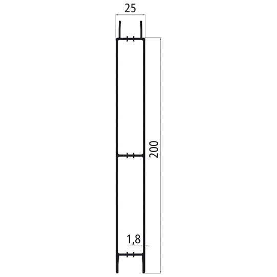 Aluminium 25 mm plugg, 200 mm mittsektion, anodiserad