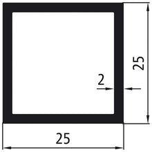 Aluminium square tube 25 x 25 x 2 mm, anodised