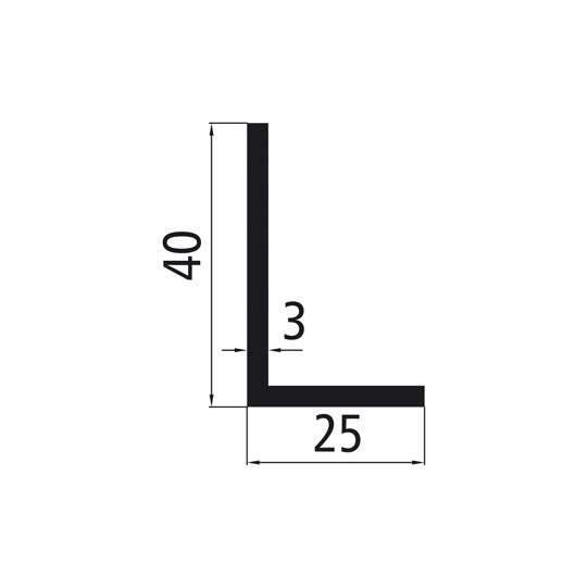 Aluminium angle profile 40x25x3mm, anodised