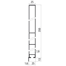 Aluminium 25 mm one-piece, 350 mm side board w. flag, anodised