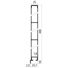 Aluminium 25 mm one-piece, 400 mm side board w. flag inside, an