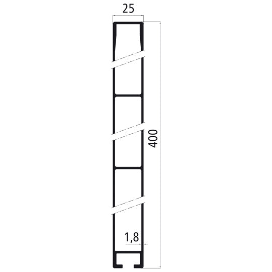 Aluminium 25 mm one-piece, 400 mm side board, anodised