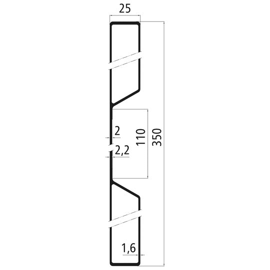 Alu 25 mm one-piece, 350 mm dropside w. tarpaulin recess