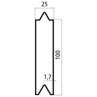 Alu 25 mm push-on batten, 100 mm, without central bar, anodized