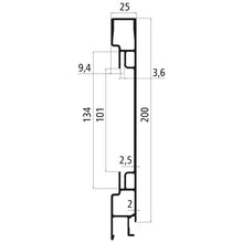 Aluminium 25 mm SL, 200 mm top part f. anchor channel, anodised