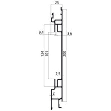 Aluminium 25 mm SL, 200 mm centre section f. anchor channel, an