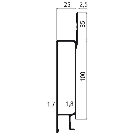 Aluminium 25 mm SL, 100 mm upper part with stop, anodized
