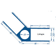 Aluminium 25 mm corner edging 45°, anodized