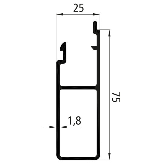 Aluminium 25 mm SL, 75 mm lower part PWP 12952, anodized
