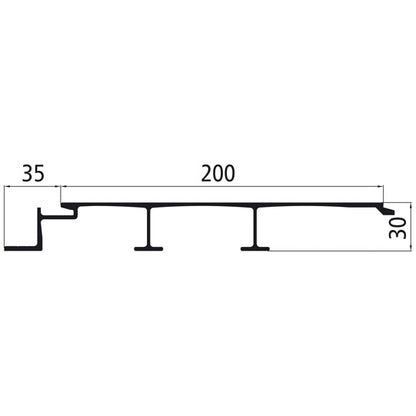 Aluminium floor profile 200mm, smooth, 30mm thick, anodized