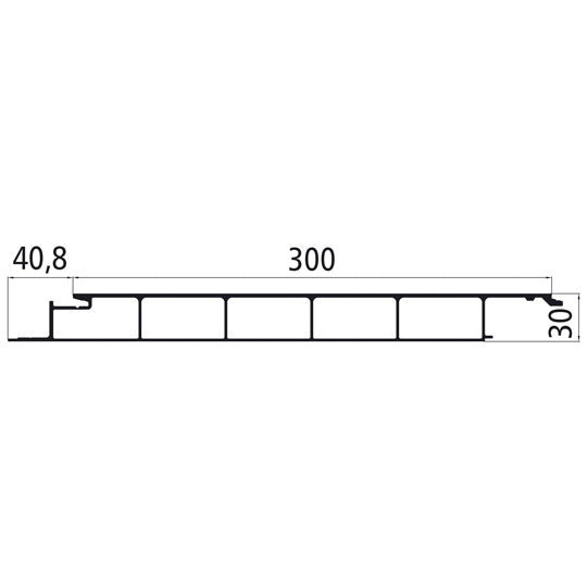 Aluminium floor profile 300mm, smooth, 30mm thick, anodised
