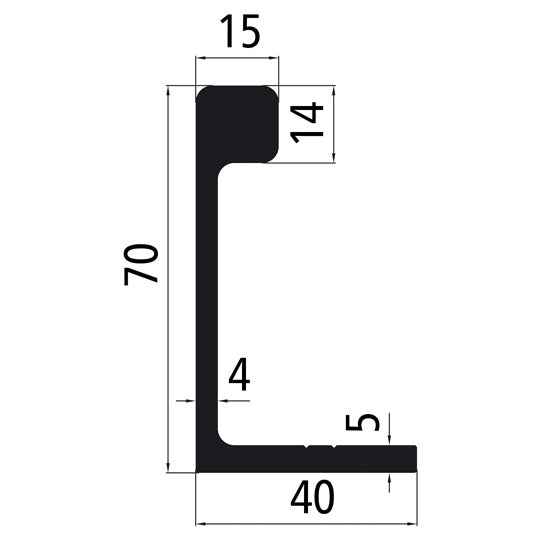 Aluminium end wall bracket 70x40x5mm, anodised