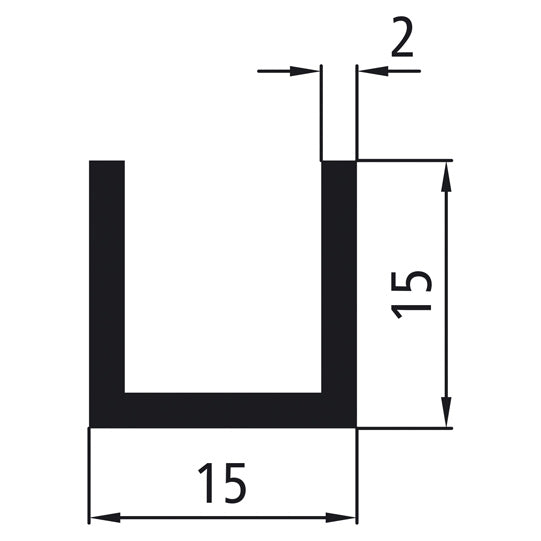 Aluminium U-profile 15x15x15x2mm, anodized