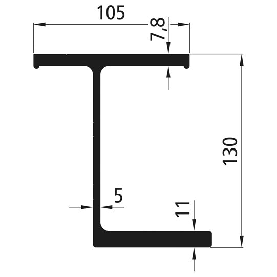 Alumiininen apurunkoprofiili 130 mm. anodisoitu