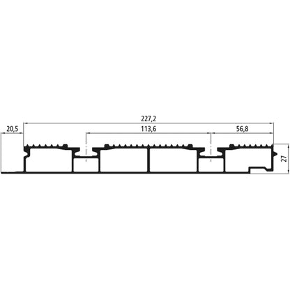 Aluminium floor profile 27 mm with airline channel, anodized
