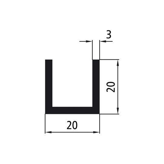 Aluminium U-profile 20x20x20x3mm, anodized