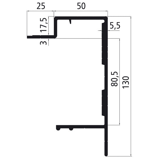 Aluminum floor frame 130mm, press-finished, special len. 6600mm