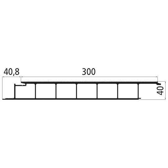 Aluminum floor profile 300mm, finely ribbed, 40mm thick, 2235mm