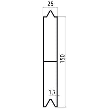 Aluminium 25 mm push-on batten, 150 mm, w/ centre bar, mill fin