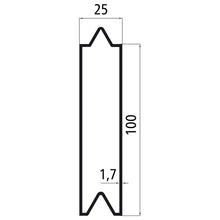 Aluminium 25 mm push-on batten, 100 mm, w/out centre bar, mill