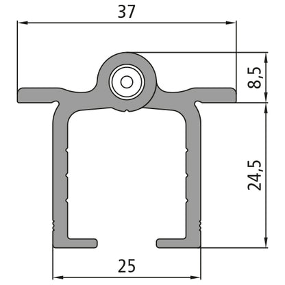 Aluminum hinge, 180° foldable, 2500 mm